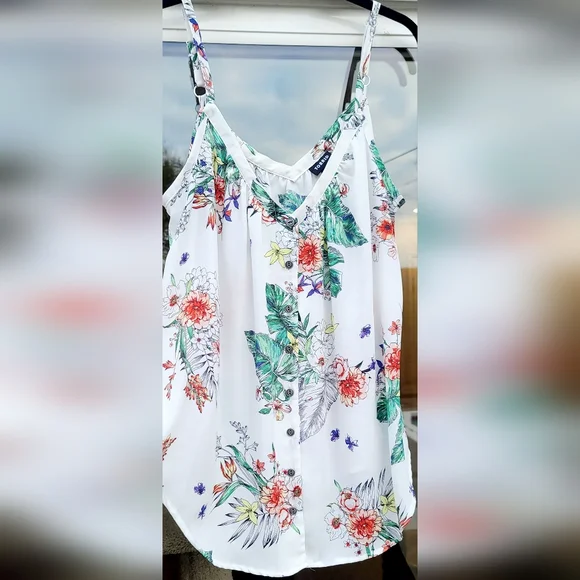 Torrid White Tropical Floral Button-Front Cami Tank Top – Size 00 -M/L - Size 10 - Picture 3 of 16